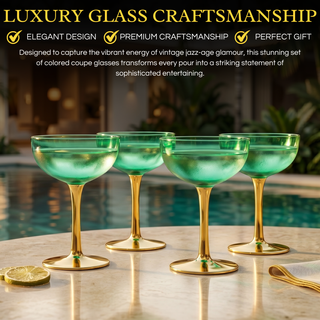 Colored Coupe Art Deco Glasses Gold Set Of 4 12 Oz Classic Cocktail Glassware For Champagne Martini