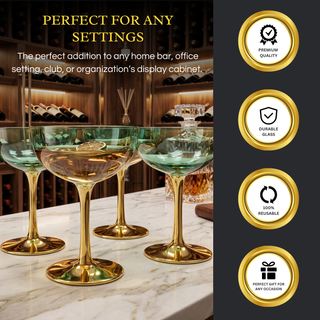 Colored Coupe Art Deco Glasses Gold Set Of 4 12 Oz Classic Cocktail Glassware For Champagne Martini
