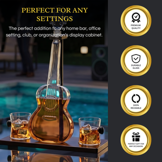 Guitar Whiskey Decanter Mahogany Base 1000 Ml Glass Decanter 14 H For Whiskey Scotch