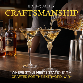 Diamond Collection 2 Piece Stemmed Martini Set Gold Accent Glasses Perfect For Any Bar Swarovski Sty