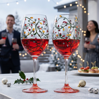 Stemmed Christmas Lights Wine Glasses Set Of 2 Hand Painted Wine Glass Ornament Light Bulbs Glasses