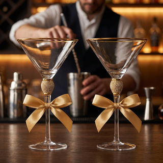 Diamond Collection 2 Piece Stemmed Martini Set Gold Accent Glasses Perfect For Any Bar Swarovski Sty
