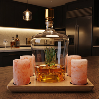 Tequila Decanter With Four Pink Himalayan Salt Shot Glasses Set Perfect For Tequila Agave Liquor Lov