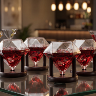 Set Of 4 Diamond Whiskey Wine Glasses 10OZ Wine Whiskey Water Diamond Shaped Diamonds Collection Spa