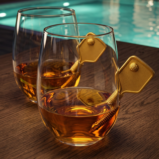 Pickleball Stemless Wine Glasses Set Of 2 Stuck In The Glass Pickle Ball Cocktail Glassware Player E