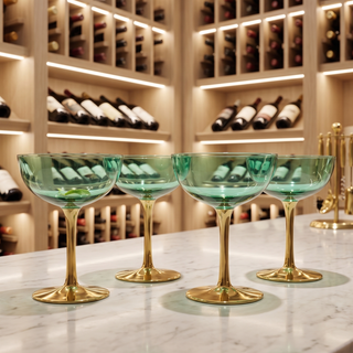 Colored Coupe Art Deco Glasses Gold Set Of 4 12 Oz Classic Cocktail Glassware For Champagne Martini