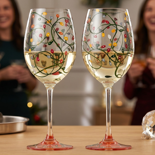 Stemmed Christmas Lights Wine Glasses Set Of 2 Hand Painted Wine Glass Ornament Light Bulbs Glasses