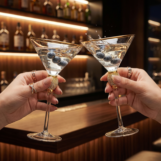 Diamond Collection 2 Piece Stemmed Martini Set Gold Accent Glasses Perfect For Any Bar Swarovski Sty