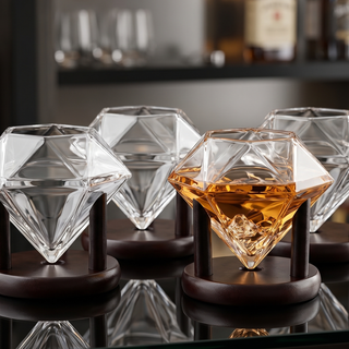Set Of 4 Diamond Whiskey Wine Glasses 10OZ Wine Whiskey Water Diamond Shaped Diamonds Collection Spa