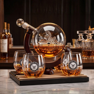 Whiskey Decanter Set With 4 Liquor Glasses Premium Barware Gift
