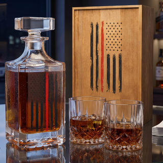 Firefighter Tactical Red Tattered American Flag Whiskey Decanter Gift Set 730ML Decanter 2 Whiskey G