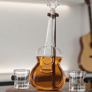 Guitar Whiskey Decanter Mahogany Base 1000 Ml Glass Decanter 14 H For Whiskey Scotch