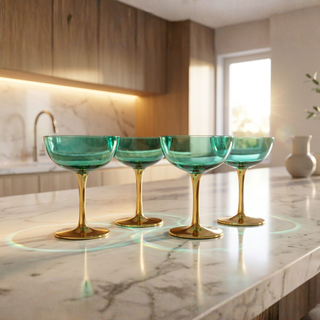 Colored Coupe Art Deco Glasses Gold Set Of 4 12 Oz Classic Cocktail Glassware For Champagne Martini