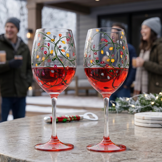Stemmed Christmas Lights Wine Glasses Set Of 2 Hand Painted Wine Glass Ornament Light Bulbs Glasses