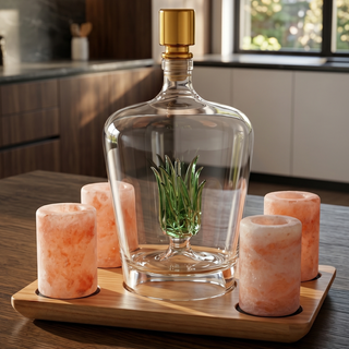 Tequila Decanter With Four Pink Himalayan Salt Shot Glasses Set Perfect For Tequila Agave Liquor Lov