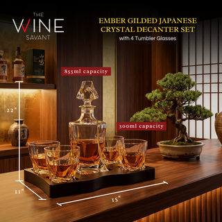 Ember Gilded Japanese Whisky Decanter Set with 4 Tumbler Glasses