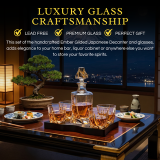 Ember Gilded Japanese Whisky Decanter Set with 4 Tumbler Glasses