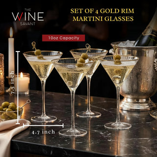 Gold Rim Glasses 10 Oz Set Of 4 Gold Rim Classic Manhattan Glasses For Martini Cocktails Champagne W