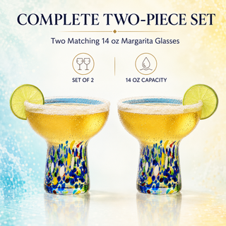 Stemless Margarita Glass Set Of 2 14OZ Luxury Hand Blown Confetti Margaritas For Cocktails Water Win