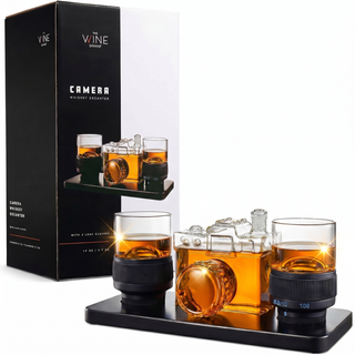 Camera Shaped Wine Whiskey Decanter 4OZ with 2 Glasses
