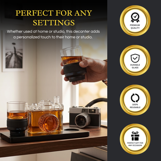 Camera Shaped Wine Whiskey Decanter 4OZ with 2 Glasses