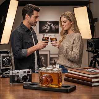 Camera Shaped Wine Whiskey Decanter 4OZ with 2 Glasses