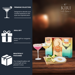 Margarita Glass Salt Board Gift Set Includes 2 Ribbed 12OZ Stemmed Glasses Chili Regular Salt Wooden