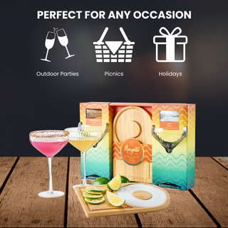 Margarita Glass Salt Board Gift Set Includes 2 Ribbed 12OZ Stemmed Glasses Chili Regular Salt Wooden