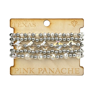 Crystal and silver bead bracelet set