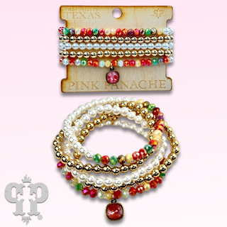 Five strand crystal and pearl bead bracelet set, Austrian crystal - LC
