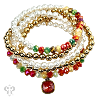 Five strand crystal and pearl bead bracelet set, Austrian crystal - LC