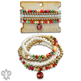 Five strand crystal and pearl bead bracelet set, Austrian crystal - LC