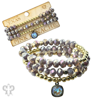 Faceted crystal and gold three strand beaded bracelet with Austrian crystal