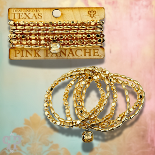 Gold bicone and square bead stacked bracelet
