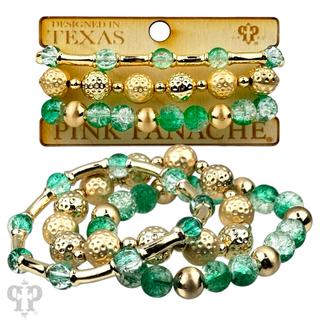 Ombre crackle and gold hammered bead stack bracelet