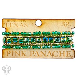 Square and round faceted bead bracelet stack