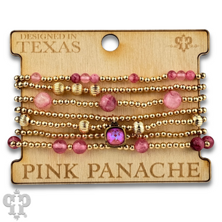 Gold and pink bead bracelet with Austrian crystal