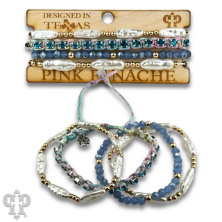 Rhinestone slide and variety bead bracelet set, curvy fit