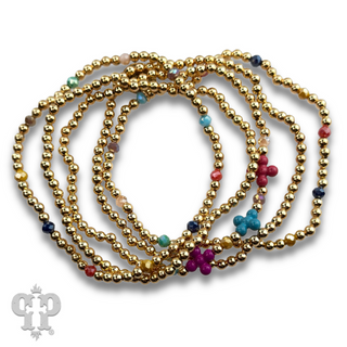 Multi-color cross and gold bead bracelet