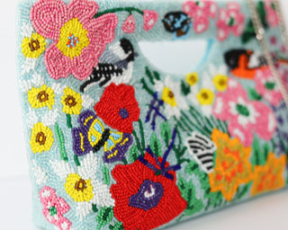 Birds of Garden Turquoise Basket Crossbody Bag