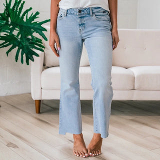 Light Washed Cropped Flare Jeans