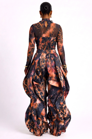 Leopard Halter Romper W/Sheer Top