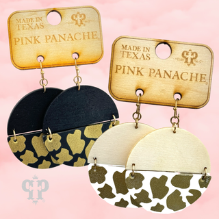 Wood circle, animal print earring, last call