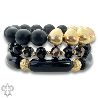 Chunky bead and gold mix bracelet set