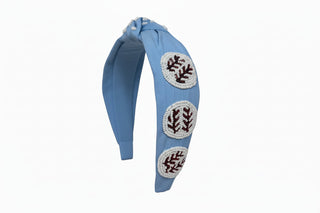 Baseball Knot Headband - Seed Bead Columbia Blue