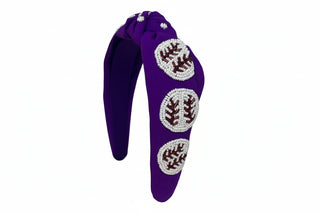 Baseball Knot Headband - Seed Bead Purple