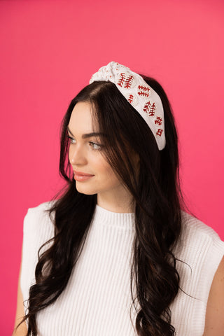 Baseball Knot Headband - White
