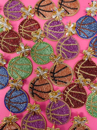 Fancy Basketball Earrings - Green and Gold