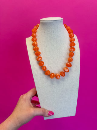 Bauble Bead with Gold Bead Necklace - Orange