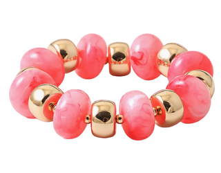 Bauble Bead with Gold Bead Stretch Bracelet - Pink